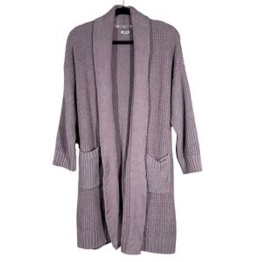 Jason‎ Wu Duster Cardigan Women L Mauve Ribbed Knit Open Cozycore Earthy Office